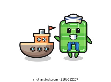 Character mascot of football field as a sailor man , cute style design for t shirt, sticker, logo element