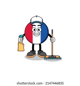 Character mascot of france flag as a cleaning services , character design