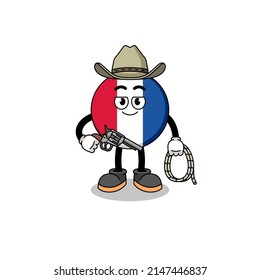 Character mascot of france flag as a cowboy , character design