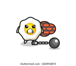 Character mascot of fried egg as a prisoner , cute style design for t shirt, sticker, logo element