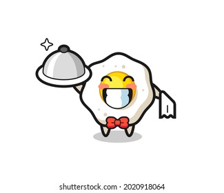 Mascota de personajes de huevo frito como camareros , diseño de estilo lindo para camiseta, pegatina, elemento logo