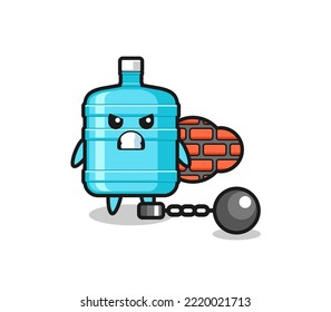 Character mascot of gallon water bottle as a prisoner , cute design