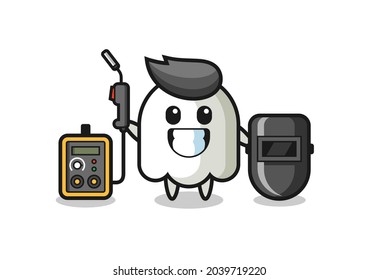 Character mascot of ghost as a welder , cute style design for t shirt, sticker, logo element