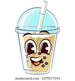 character mascot of a glass of boba ice with a funny face, isolated cartoon vector illustration. emoticon, cute boba ice glass cone mascot