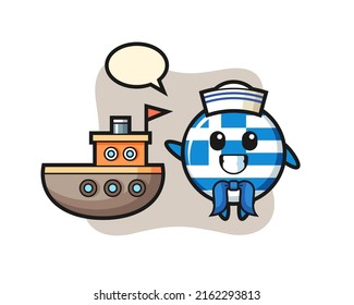 Character mascot of greece flag badge as a sailor man , cute style design for t shirt, sticker, logo element