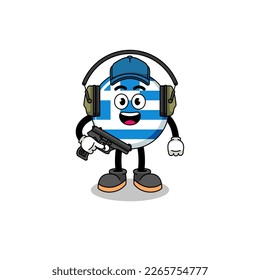 Character mascot of greece flag doing shooting range , character design