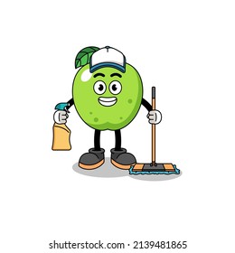 Mascota de caracteres de manzana verde como servicio de limpieza , diseño de caracteres
