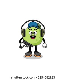 Mascota de caracteres de guayaba haciendo rango de disparo , diseño de caracteres