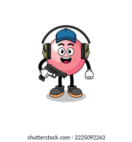 Mascota de caracteres de la bola de goma haciendo rango de tiro , diseño de caracteres