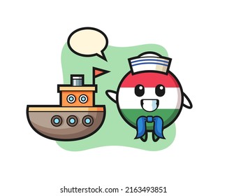 Character mascot of hungary flag badge as a sailor man , cute style design for t shirt, sticker, logo element