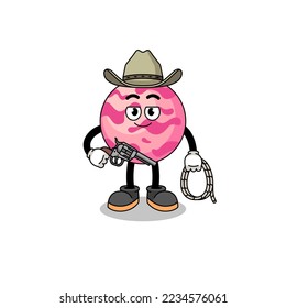 Character mascot of ice cream scoop as a cowboy , character design