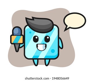 Character mascot of ice cube as a news reporter, cute style design for t shirt, sticker, logo element