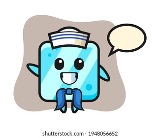 Character mascot of ice cube as a sailor man, cute style design for t shirt, sticker, logo element
