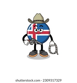 Character mascot of iceland flag as a cowboy , character design