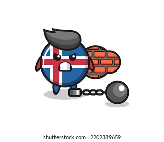 Character mascot of iceland flag as a prisoner , cute design