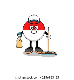 Character mascot of indonesia flag as a cleaning services , character design