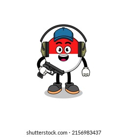 Character mascot of indonesia flag doing shooting range , character design