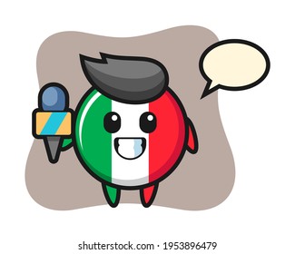 Character mascot of italy flag badge as a news reporter, cute style design for t shirt, sticker, logo element