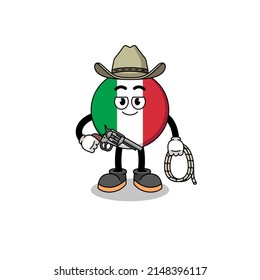 Character mascot of italy flag as a cowboy , character design