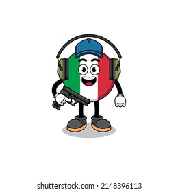Character mascot of italy flag doing shooting range , character design