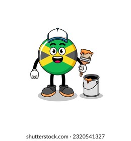 Character mascot of jamaica flag as a painter , character design