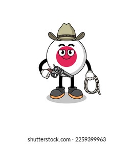 Character mascot of japan flag as a cowboy , character design