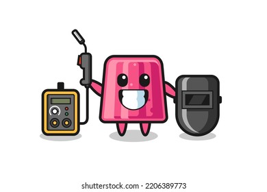 Character mascot of jelly as a welder , cute design