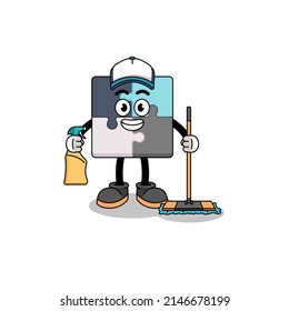 Character mascot of jigsaw puzzle as a cleaning services , character design