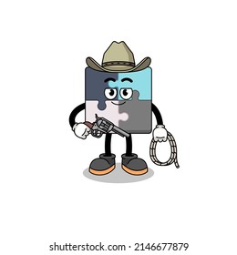 Character mascot of jigsaw puzzle as a cowboy , character design