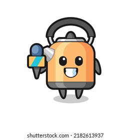 Character mascot of kettle as a news reporter , cute style design for t shirt, sticker, logo element