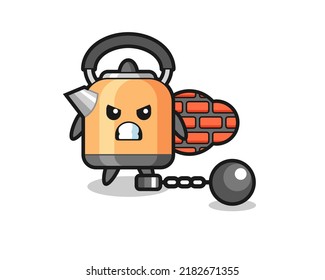 Character mascot of kettle as a prisoner , cute style design for t shirt, sticker, logo element