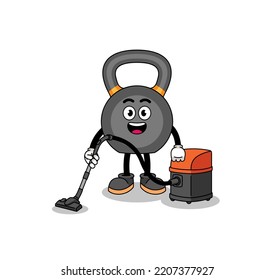 Character mascot of kettlebell holding vacuum cleaner , character design