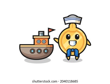 Character mascot of key as a sailor man , cute design