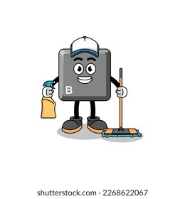 Character mascot of keyboard B key as a cleaning services , character design