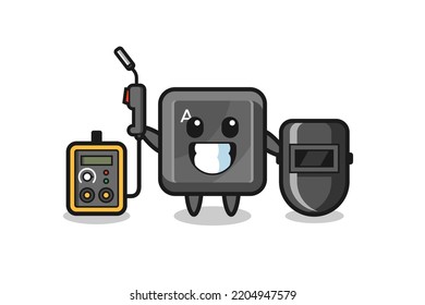 Character mascot of keyboard button as a welder , cute design