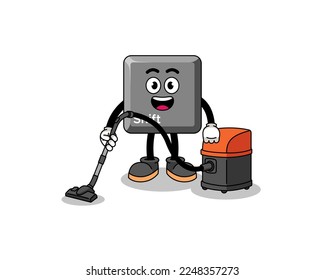 Mascota de caracteres de la tecla de cambio de teclado sujetando la aspiradora , diseño de caracteres