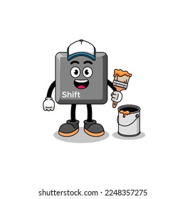 Character mascot of keyboard shift key as a painter , character design