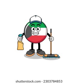 Mascota de caracteres de la bandera kuwait como servicio de limpieza , diseño de caracteres