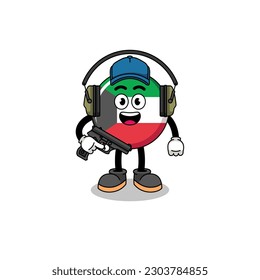 Mascota de caracteres de la bandera kuwait haciendo rango de disparo , diseño de caracteres