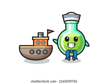Character mascot of lab beakers as a sailor man , cute style design for t shirt, sticker, logo element