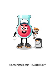 Character mascot of laboratory beaker as a painter , character design