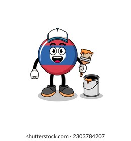 Character mascot of laos flag as a painter , character design