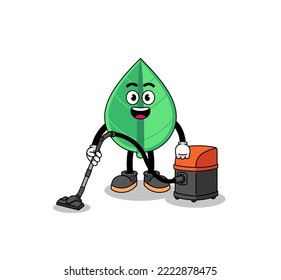 Character mascot of leaf holding vacuum cleaner , character design