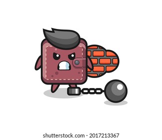Mascota de caracteres de billetera de cuero como prisionero