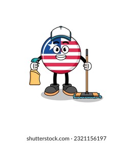 Character mascot of liberia flag as a cleaning services , character design