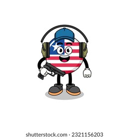 Character mascot of liberia flag doing shooting range , character design