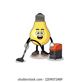 Character mascot of light bulb holding vacuum cleaner , character design