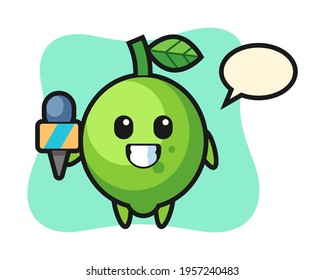 Character mascot of lime as a news reporter, cute style design for t shirt, sticker, logo element