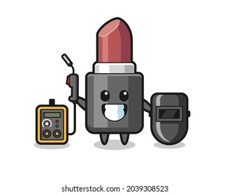 Character mascot of lipstick as a welder , cute style design for t shirt, sticker, logo element
