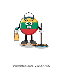 Mascota de caracteres de la bandera de lituania como servicio de limpieza , diseño de caracteres